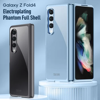Lüks Kaplama Şeffaf samsung kılıfı Galaxy Z Kat 4 5G Fold4 telefon kılıfı Elektrolizle Çerçeve Şeffaf PC Katlanabilir Kapak fold4