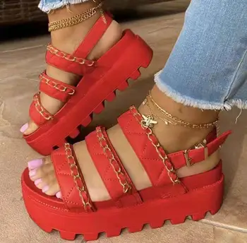 Yaz Ayakkabı Kadın Düz platform sandaletler Kadın Yumuşak Deri Rahat Burnu açık Gladyatör Takozlar Kadın Ayakkabı Kalın Alt Ayakkabı 2021 0