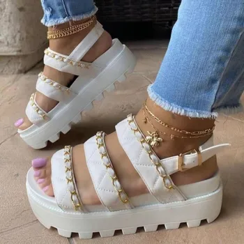Yaz Ayakkabı Kadın Düz platform sandaletler Kadın Yumuşak Deri Rahat Burnu açık Gladyatör Takozlar Kadın Ayakkabı Kalın Alt Ayakkabı 2021 3