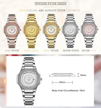 WWOOR Gümüş Kadınlar Için Saatler Kuvars Elbise İzle Marka Lüks Kristal Zarif Bayanlar Bilek İzle Kadın Saat Relogio Feminino