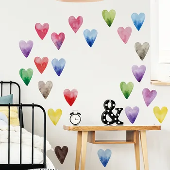 Renkli Kalp DIY duvar çıkartmaları Çocuk Odaları için Anaokulu yatak odası duvar dekoru Çıkarılabilir Çıkartmalar Ev Dekorasyon