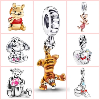 Disney925 Ayar Gümüş Takılar Tigger Winnie pooh Sevimli Pembe Domuz kolye uçları İçin Fit Orijinal Pandora Bilezik DIY Çocuk Hediyeler