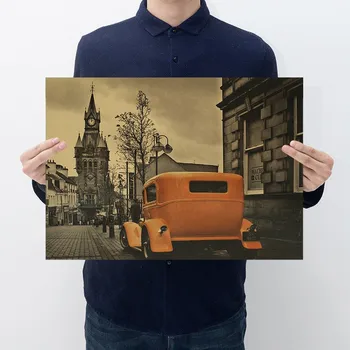 Nostaljik araba Kraft kağıt afiş Ev Odası Yatak Odası Duvar Dekorasyon Boyama Çekirdek 50. 5x35 cm 4