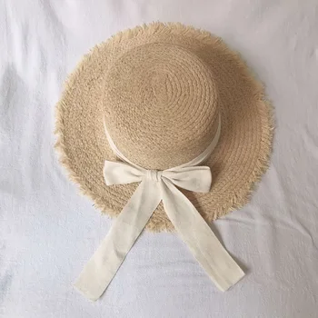 Yeni Stil Bayanlar Büyük Boy Şapka Büyük Brimbow Kravat Şapka Rafya güneş şapkası Geniş Ağız plaj şapkası Bayan Yumuşak hasır şapka Nefes 0