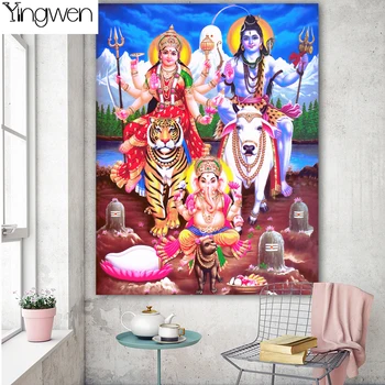 5D DİY Elmas Boyama Shiva Parvati Ganesha Hint Sanat Hindu Tanrı Figürü Mozaik Resim Çapraz Dikiş Tam Matkap Boncuk Sanat Ev