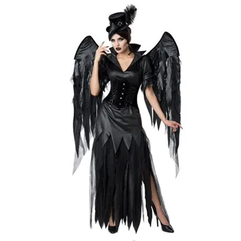 Sıcak Satış Koyu Düşmüş Melek Kostüm Cadılar Bayramı Cosplay süslü elbise Kanatlı 1