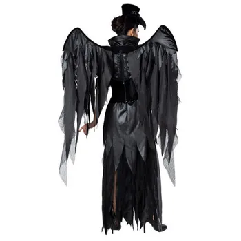 Sıcak Satış Koyu Düşmüş Melek Kostüm Cadılar Bayramı Cosplay süslü elbise Kanatlı 4