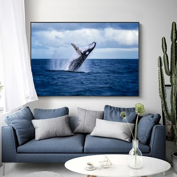 RELİABLİ Balina Posterler HD Resimler Tuval Boyama Duvar Sanatı Oturma Odası Için Deniz Hayvan Manzara Mavi Ev Dekorasyon YOK ÇERÇEVE