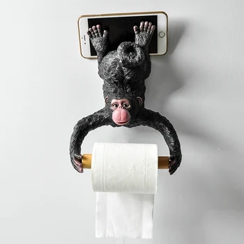 Gibbon Heykeli Duvar Dekorasyon Tuvalet Kağıdı Tutucu Loo Çıkıntı Siyah Maymun heykel figürleri Asılı Rulo Doku tutucu