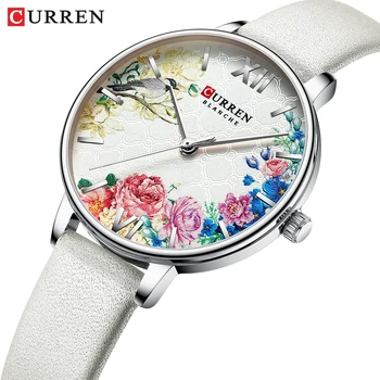 CURREN Beyaz Deri İzle Kadınlar için Saatler Moda Çiçek Kuvars Kol Saati Kadın Saat Reloj Mujer Takılar Bayanlar Hediye 0