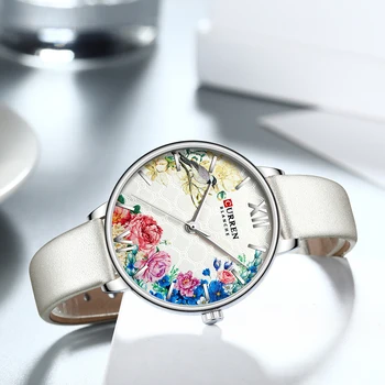 CURREN Beyaz Deri İzle Kadınlar için Saatler Moda Çiçek Kuvars Kol Saati Kadın Saat Reloj Mujer Takılar Bayanlar Hediye 1