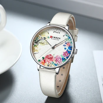 CURREN Beyaz Deri İzle Kadınlar için Saatler Moda Çiçek Kuvars Kol Saati Kadın Saat Reloj Mujer Takılar Bayanlar Hediye 3