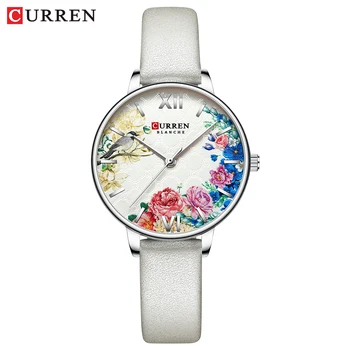 CURREN Beyaz Deri İzle Kadınlar için Saatler Moda Çiçek Kuvars Kol Saati Kadın Saat Reloj Mujer Takılar Bayanlar Hediye 4