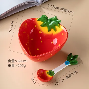 Avrupa Seramik Karikatür Meyve Tasarım salata kasesi Sevimli Çilek Kahvaltı Tatlı Anlık erişte kasesi Mutfak Sofra 350 ML 2