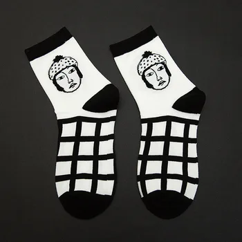 Kadın Erkek Unisex Komik Kafa Desenli Kısa Ekip Çorap Pamuk Komik Hipster Sanat Çorap Siyah ve Beyaz Tarzı Harajuku Ayak Bileği Sox 5