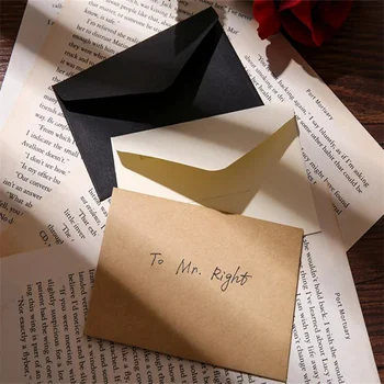 20 ADET Klasik Beyaz Siyah Kraft Boş Mini Kağıt pencere zarfları Düğün Davetiyesi Zarf Hediye Zarf