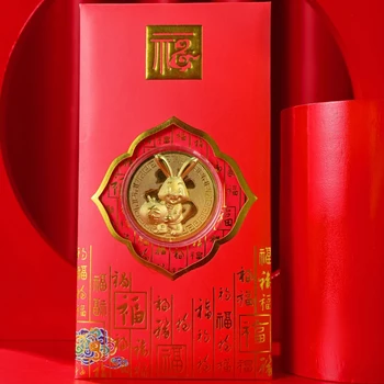 2023 Şans Servet Oniki Zodyak Altın Sikke Çanta İle Çin Renkli Tavşan Koleksiyon Paraları Koleksiyonu Hatıra Yeni Yıl Hediyeleri 0