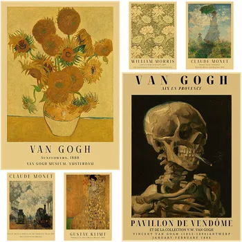 Ünlü Yağlıboya Posterler Retro Kraft Kağıt Van Gogh Sanat Boyama İskandinav Ev Dekor Oturma Odası Ofis Bar Duvar Dekorasyonu