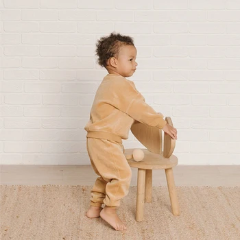 Bebek Bebek Kız Erkek Pamuklu giysiler Set Düz Renk Uzun Kollu Kazak Tops+Pantolon 2 Adet Sonbahar Kış Çocuk Sıcak Kıyafet