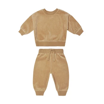 Bebek Bebek Kız Erkek Pamuklu giysiler Set Düz Renk Uzun Kollu Kazak Tops+Pantolon 2 Adet Sonbahar Kış Çocuk Sıcak Kıyafet 2