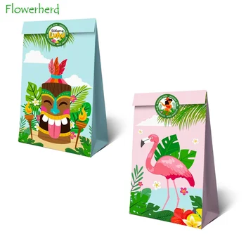 Hawaii Tropikal hediye keseleri Sarılmış ikram çantaları Etiket Çıkartmaları Yaz Vibes Aloha Şeker Torbaları Kraft Kağıt Yaz Hula Parti Malzemeleri 0