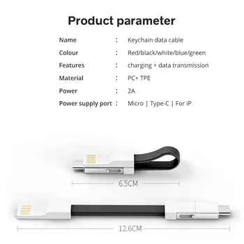3 in 1 USB Kablosu Mikro USB C Tipi Aydınlatma Kablosu Samsung Xiaomi Huawei İçin 2A Mini Anahtarlık Şarj Şarj Kabloları 4