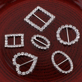 6 adet / grup Dikdörtgen / kare/yuvarlak/oval / kalp Bling Metal yapay elmas tokalar Kaydırıcılar İçin Temizle Kristal Şerit Tokaları