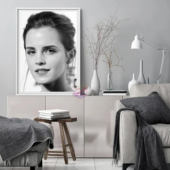 Emma Watson Posteri Aktris Siyah Ve Beyaz Portre HD Tuval duvar sanatı Boyama Baskılar Modern Ev Odası Bar Dekor