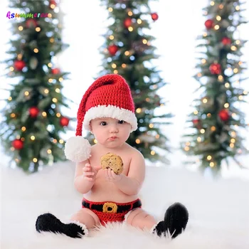 Tığ Yenidoğan Bebek yılbaşı Fotoğrafçılığı Sahne Kostüm Örme Noel Baba Bebek Bere Şapka Şort Kıyafet Bebek Fotoğraf Sahne