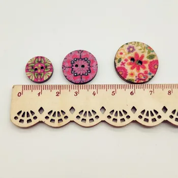 50/100 Adet 15 20 25mm Yuvarlak Ahşap Düğmeler Retro Baskı Dekoratif Ahşap Düğmeler DIY Takı Tokaları 2