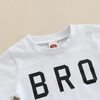 Yenidoğan Bebek Erkek Bebek şort takımı Kısa Kollu Bro Baskı tişört Üst Düz Renk Şort yaz giysileri Kıyafet