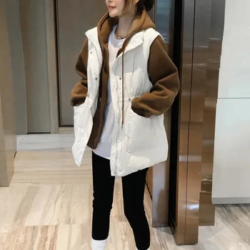 Aşağı pamuklu ceket Moda Rahat Sahte İki Parçalı Ceket Kadın 2021 Sonbahar Ve Kış Yeni Ekleme Kazak Kapşonlu Bel Yelek M188