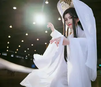 Anime Xie Lian Cosplay Kostüm Tian Guan Ci Fu Cosplay Xielian Peruk Bambu Şapka Prop Beyaz Han Fu Kıyafet Ayakkabı Kadın Erkek Cos 0