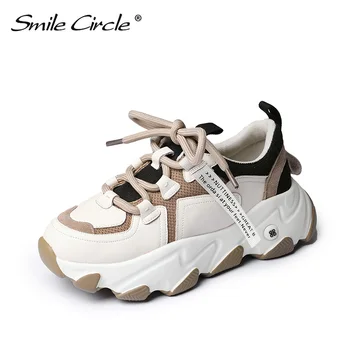 Gülümseme Daire Moda Tıknaz ayakkabı Kadın ayakkabı Düz Platform Spor Ayakkabı rahat ayakkabılar Kalın alt 6cm Bayanlar Spor Ayakkabı