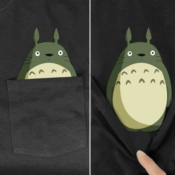Pamuklu tişört Cep Komşum Totoro Baskılı TShirt Harajuku Tarzı Rahat Tee Kazak Siyah Pamuklu Tİşört Damla Nakliye 2