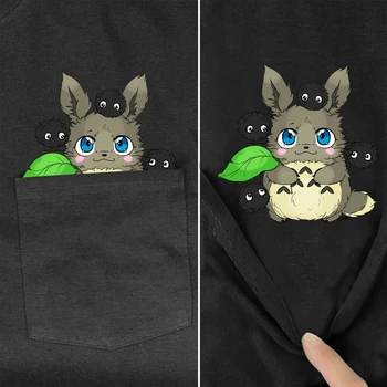Pamuklu tişört Cep Komşum Totoro Baskılı TShirt Harajuku Tarzı Rahat Tee Kazak Siyah Pamuklu Tİşört Damla Nakliye 4