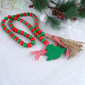 Noel Kırmızı Yeşil ahşap boncuklar Moda Trendleri ile Dekore Edilmiş Noel Ağacı Boncuk yılbaşı dekoru
