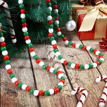 Noel Kırmızı Yeşil ahşap boncuklar Moda Trendleri ile Dekore Edilmiş Noel Ağacı Boncuk yılbaşı dekoru 2