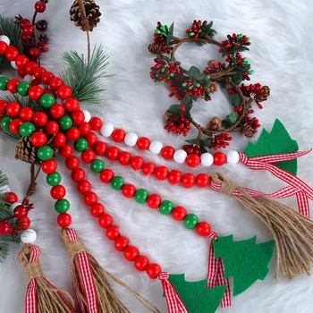 Noel Kırmızı Yeşil ahşap boncuklar Moda Trendleri ile Dekore Edilmiş Noel Ağacı Boncuk yılbaşı dekoru 5