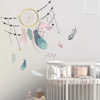 Tüy Dreamcatcher duvar çıkartmaları Yatak Odası Oturma odası Kanepe TV arka Plan duvar dekoru Çıkarılabilir Vinil Duvar Çıkartmaları Duvar Kağıtları 1