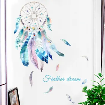 Tüy Dreamcatcher duvar çıkartmaları Yatak Odası Oturma odası Kanepe TV arka Plan duvar dekoru Çıkarılabilir Vinil Duvar Çıkartmaları Duvar Kağıtları 4