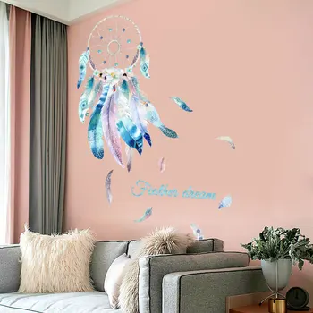 Tüy Dreamcatcher duvar çıkartmaları Yatak Odası Oturma odası Kanepe TV arka Plan duvar dekoru Çıkarılabilir Vinil Duvar Çıkartmaları Duvar Kağıtları 5
