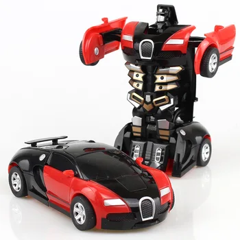 4 Renk 12cm Komik Robot Araba Kazasında Otomatik Bir Anahtar Dönüşüm Spor Araba Modeli Klasik Oyuncak Deforme Aksiyon Figürü Çocuk Oyuncak Hediye