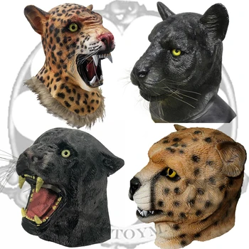 Lateks gerçekçi vahşi kedi çita panter aslan Jaguar maskesi sahne Cadılar Bayramı partisi