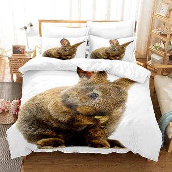 Tavşan nevresim takımı Yatak Odası Yatak Ev Sevimli Hayvanlar Elle Çizilmiş Tarzı Seti Samoyed Nevresim Nevresim ve Yastık Kılıfı