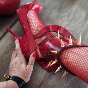 Kırmızı Patent Süper Yüksek Topuklu Pompalar Peep Toe Ofis bayan seksi ayakkabılar Zarif Mary Janes Yaz Kadın Katı gündelik elbise ayakkabı