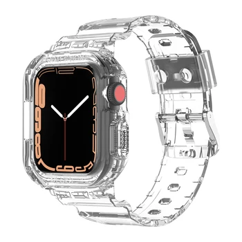 Şeffaf Bant + Kılıf Apple için İzle Serisi 8 7 6 SE 5 4 45mm 44mm 42mm 41mm Şeffaf iwatch Askı için 3 2 1 38mm 40mm Plastik