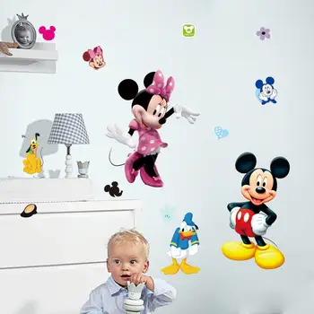 Mickey mouse karikatür duvar çıkartmaları çocuk odası süslemeleri için film duvar sanatı çıkarılabilir pvc komik hayvan çıkartmaları zooyoo1437