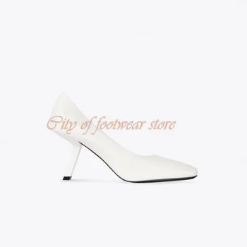 Boş Topuk Pompaları Pembe Kare Ayak Deri Stiletto Sandalet İçi Boş Beyaz Yüksek Topuklu 2022 Yeni Lüks tasarım ayakkabı 2