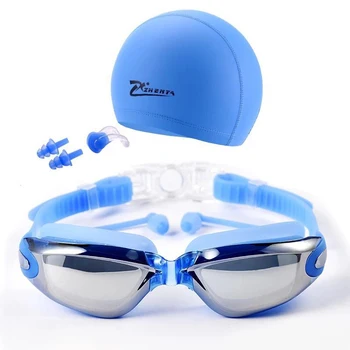 Yüzmek Gözlük Kap Kulak Tıkacı burun mandalı Takım Elbise Profesyonel yüzücü gözlükleri anti-sis PU Şapka Su Geçirmez Yüzmek Gözlük